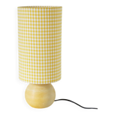 Vintage table lamp – Turned wood and yellow Vichy