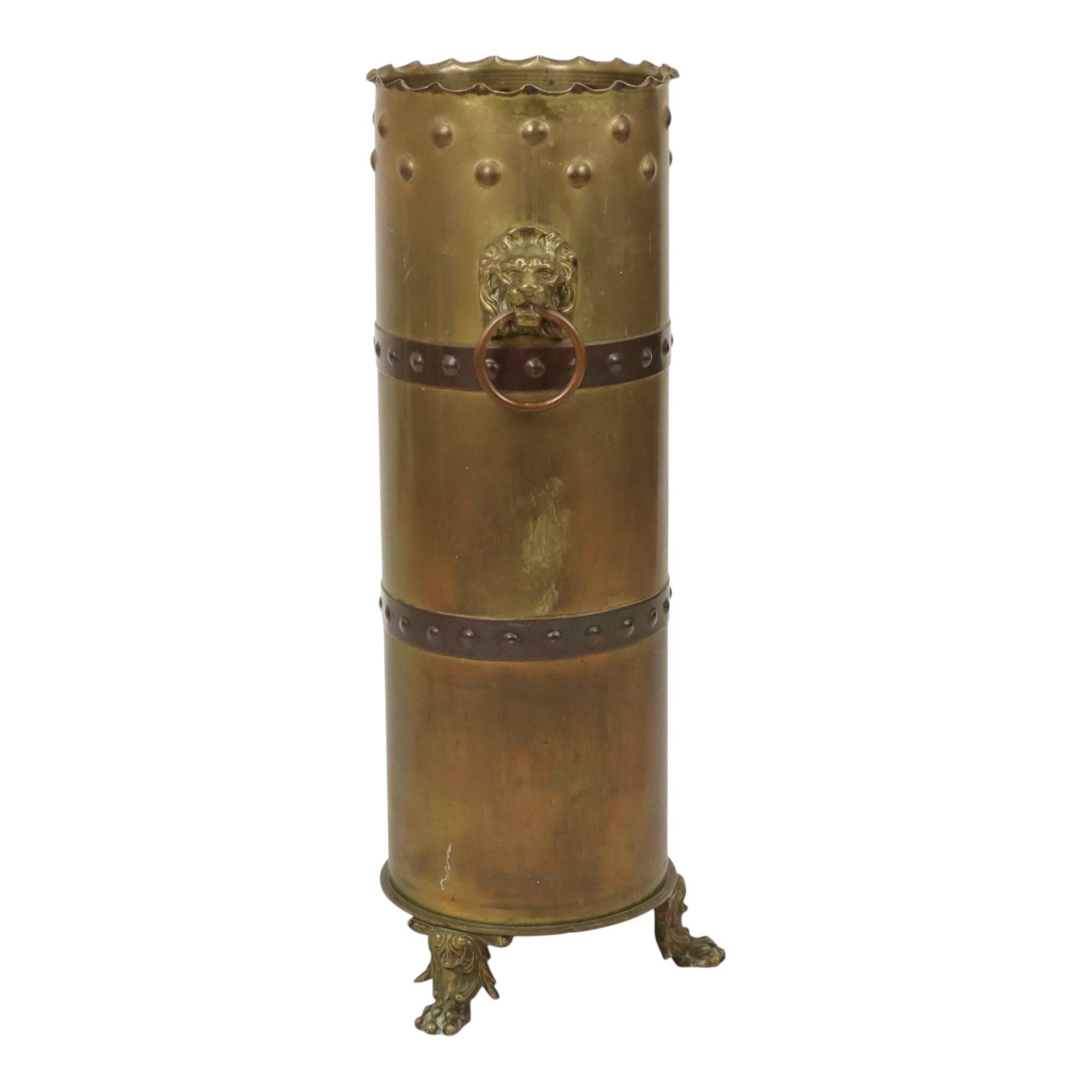 Unique XL Artillery Shell Umbrella Stand – WWI Trench Art (1915) – Lion Hea
