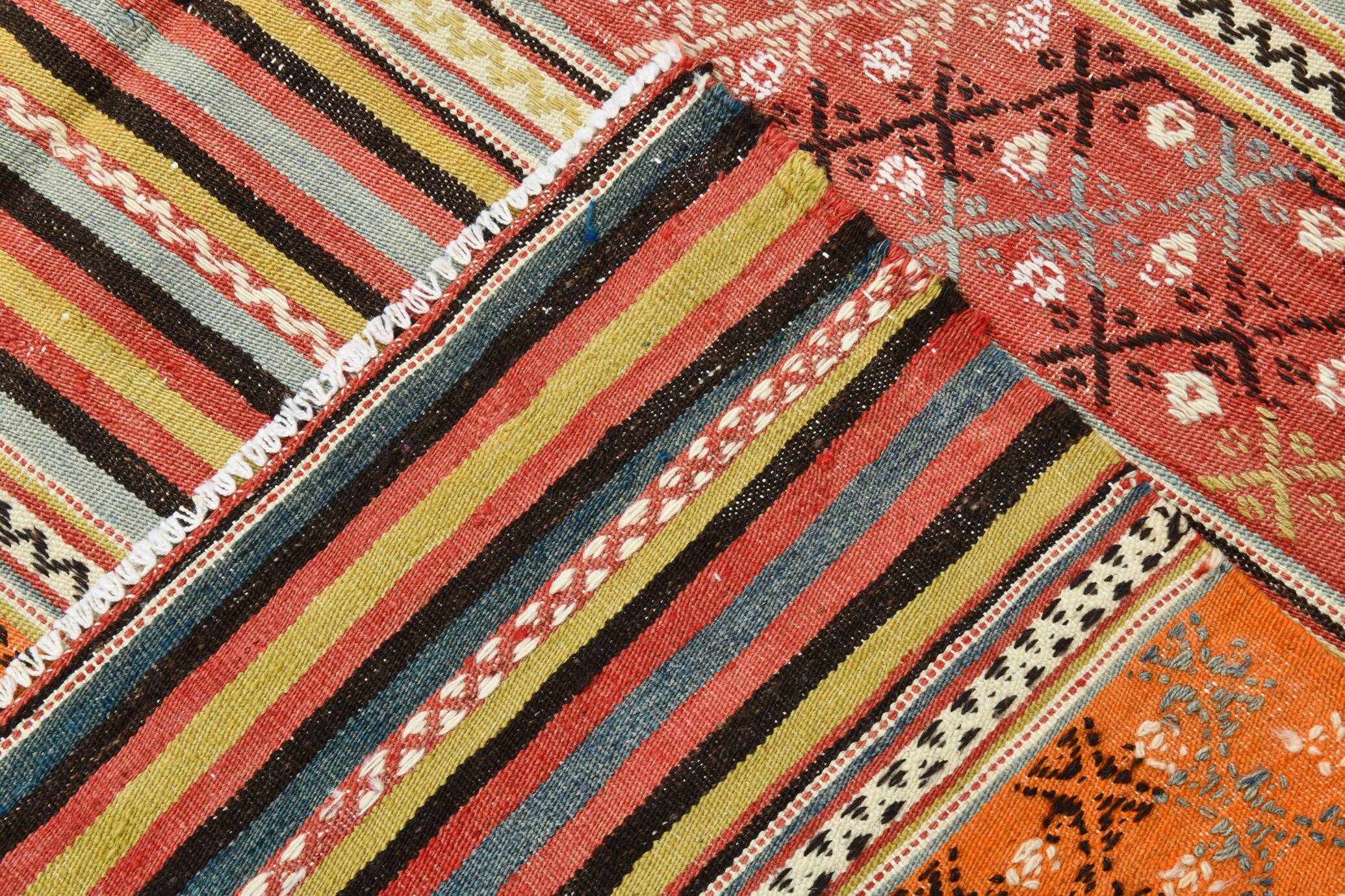 5x6 Vintage Red & Orange Striped Kilim Rug, 163x193Cm