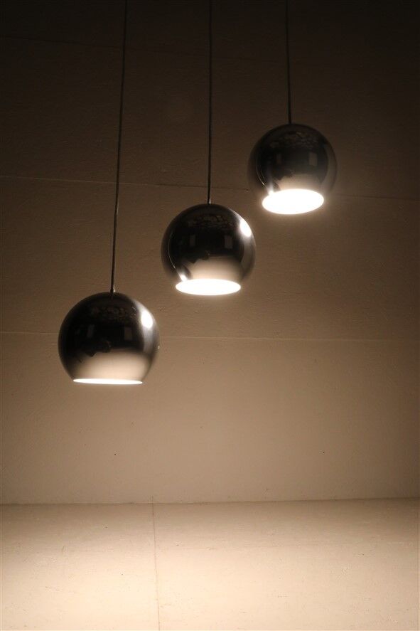 Set of 3 original Louis Poulsen / Verner Panton “Topan” pendant lamps / mid-century Danish modern design / 1960s / 1970s