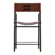 Contemporary classic bar stool with a dark brown leather backrest and black metal.