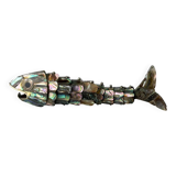 Articulated abalone shell and brass fish bottle opener, Mexico, 1980s, 17 cm