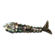Ouvre-bouteille en forme de poisson en laiton avec coquille d'ormeau articulée, Mexique, années 1980, 17 cm
