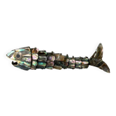 Articulated abalone shell and brass fish bottle opener, Mexico, 1980s, 17 cm