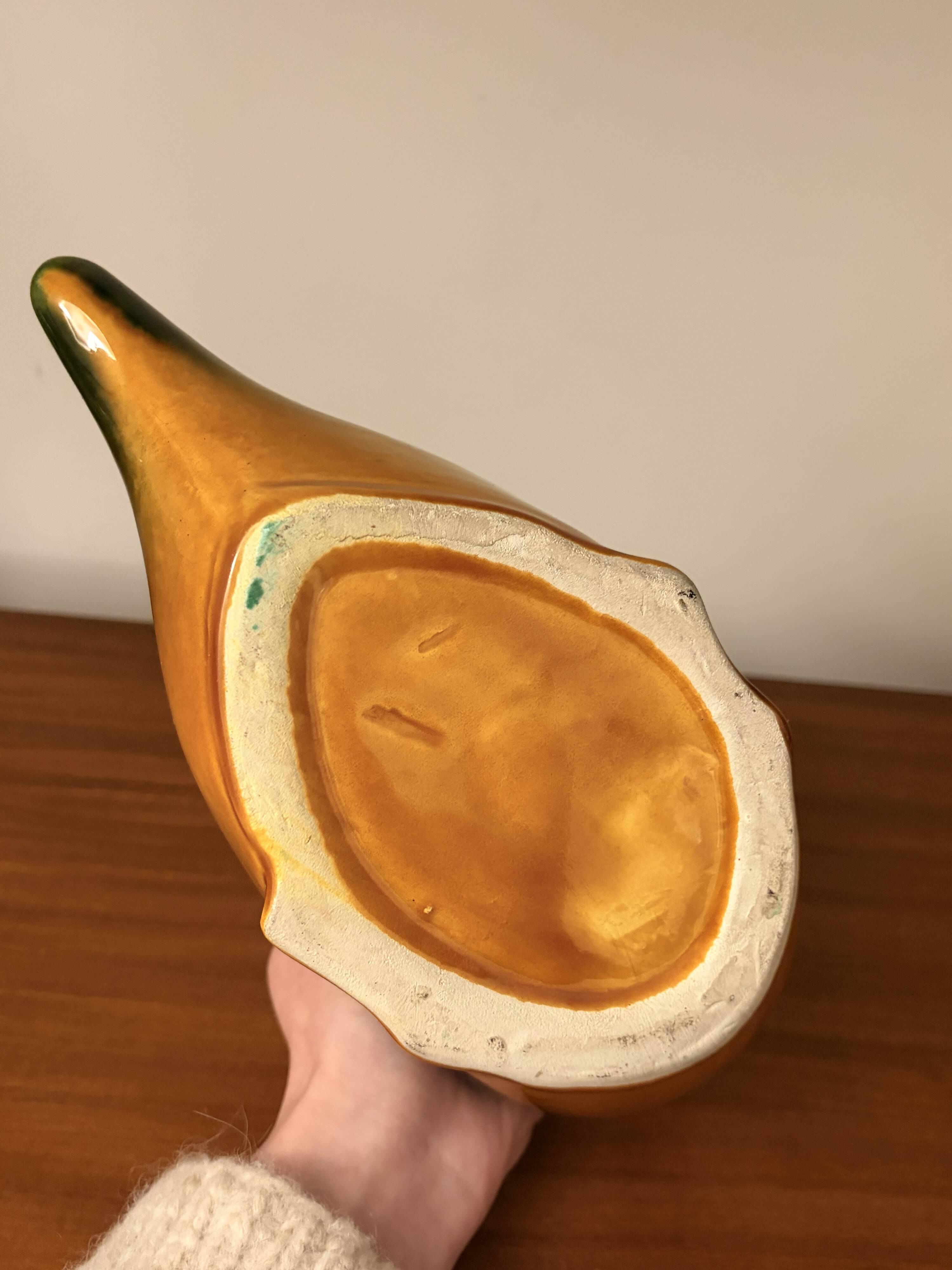 Saucière poisson Vallauris en faïence orange et vert vintage 60s/70s