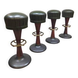 Vintage French café barstools 'Green leather'