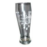 Grand verre à bière vintage en verre émaillé fleurs de houblon H22cm