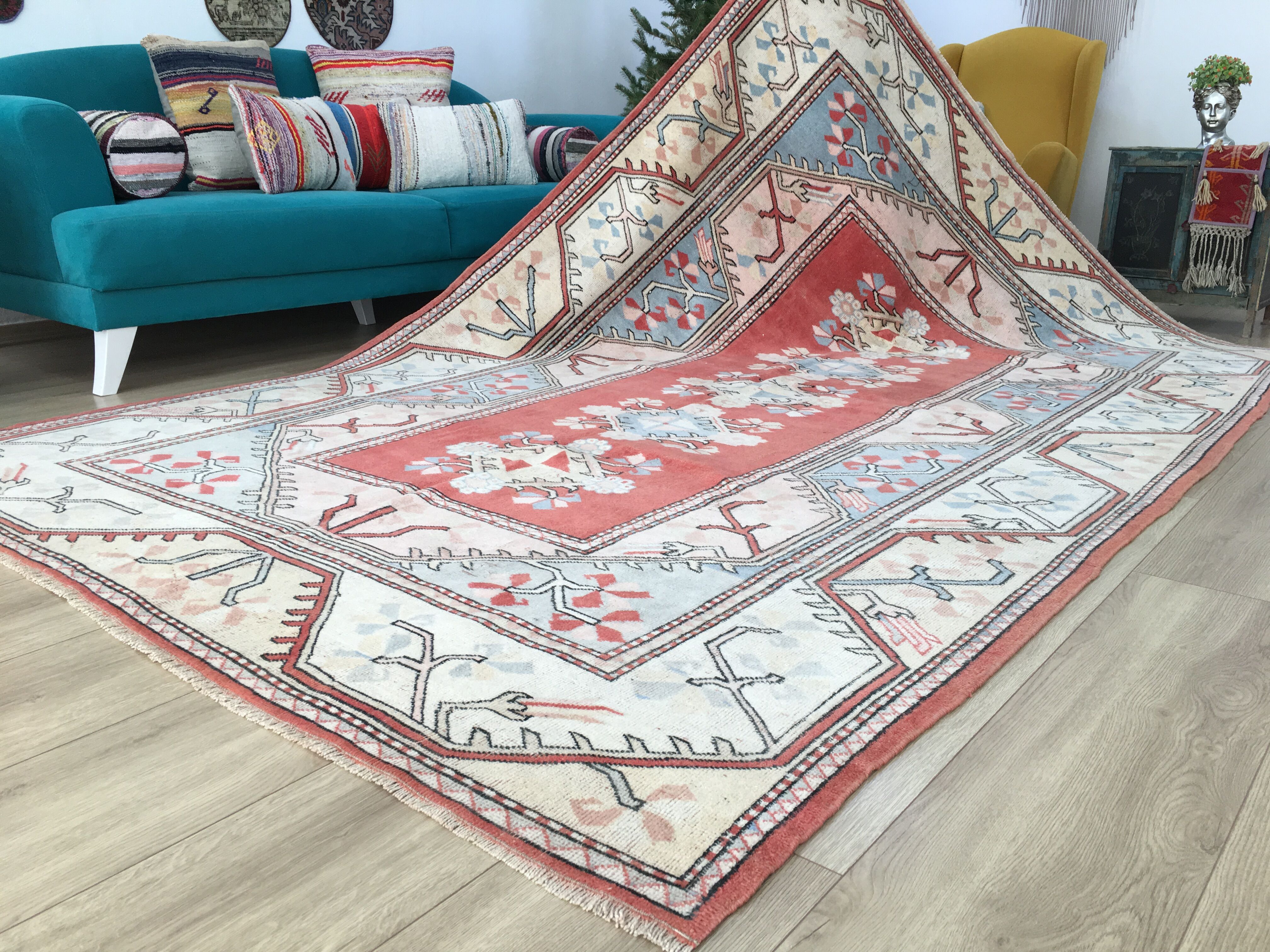 Turkish Rug, Vintage Area Rug, 205 x 311 cm, Handmade Rug, RK 8359