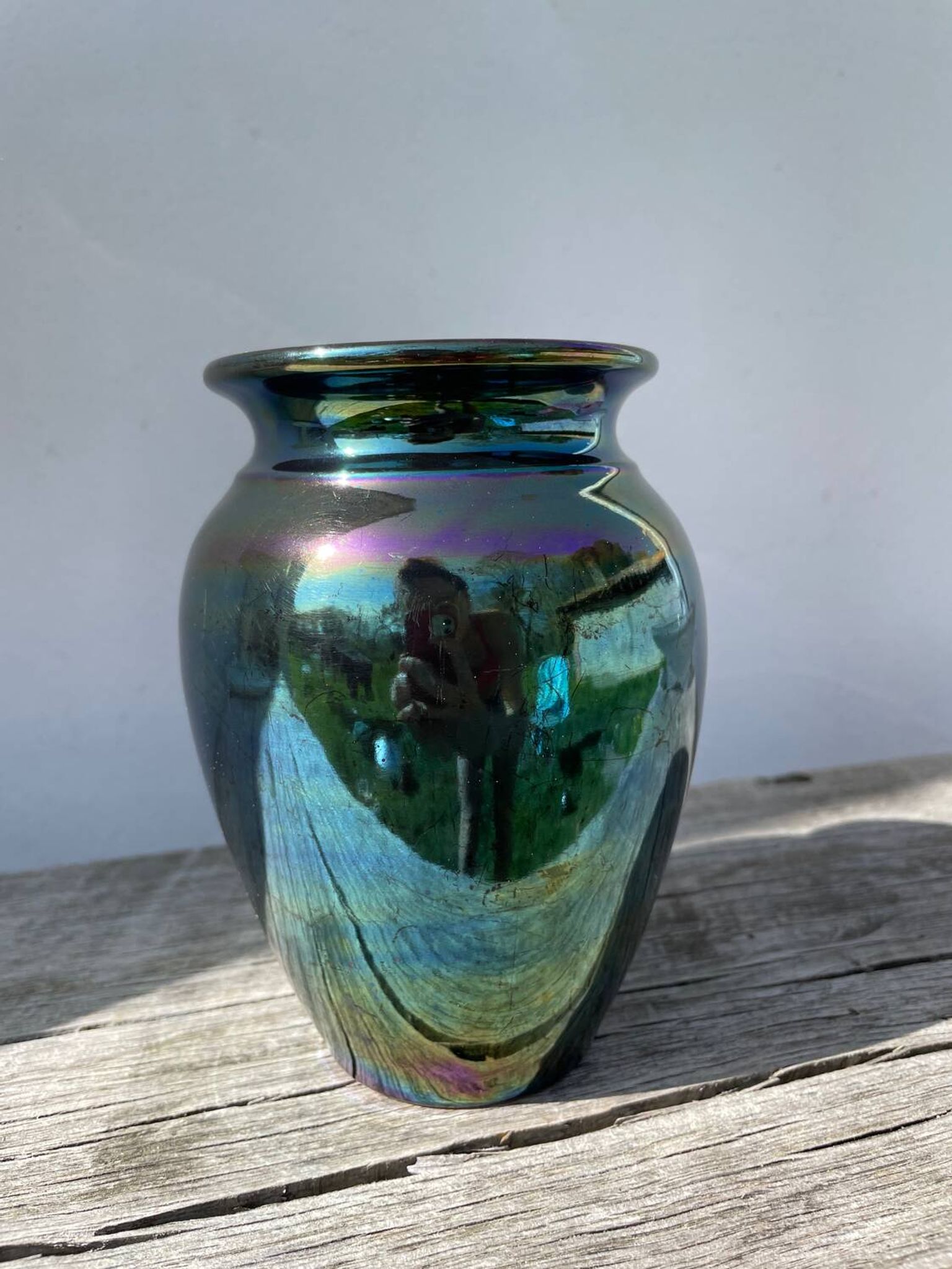 Vintage iridescent ceramic vase