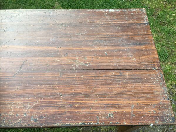 Table de ferme ancienne en chêne peinte faux bois peinture ancienne.