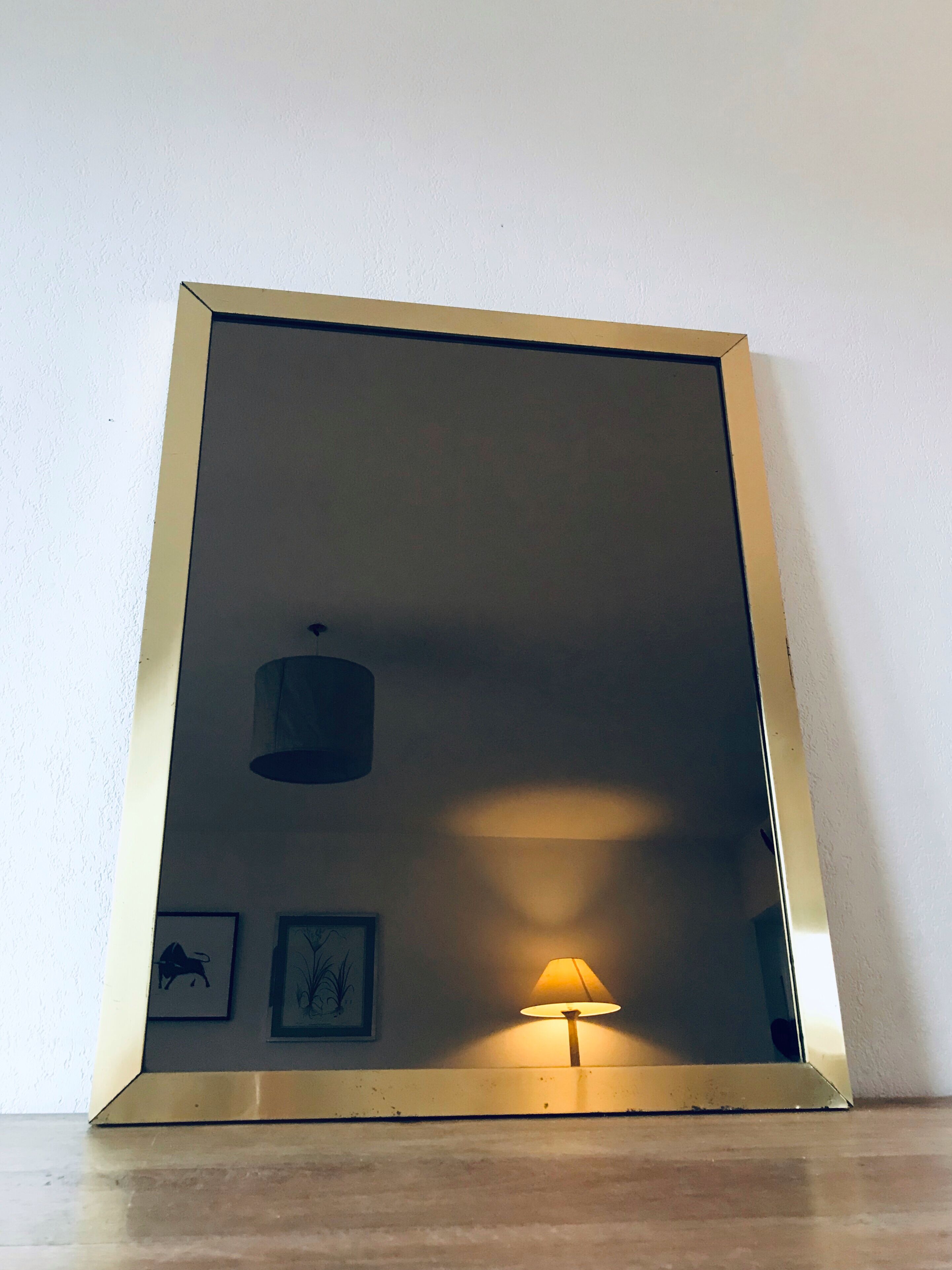 Italian brass mirror and smoked glass - 90x70cm