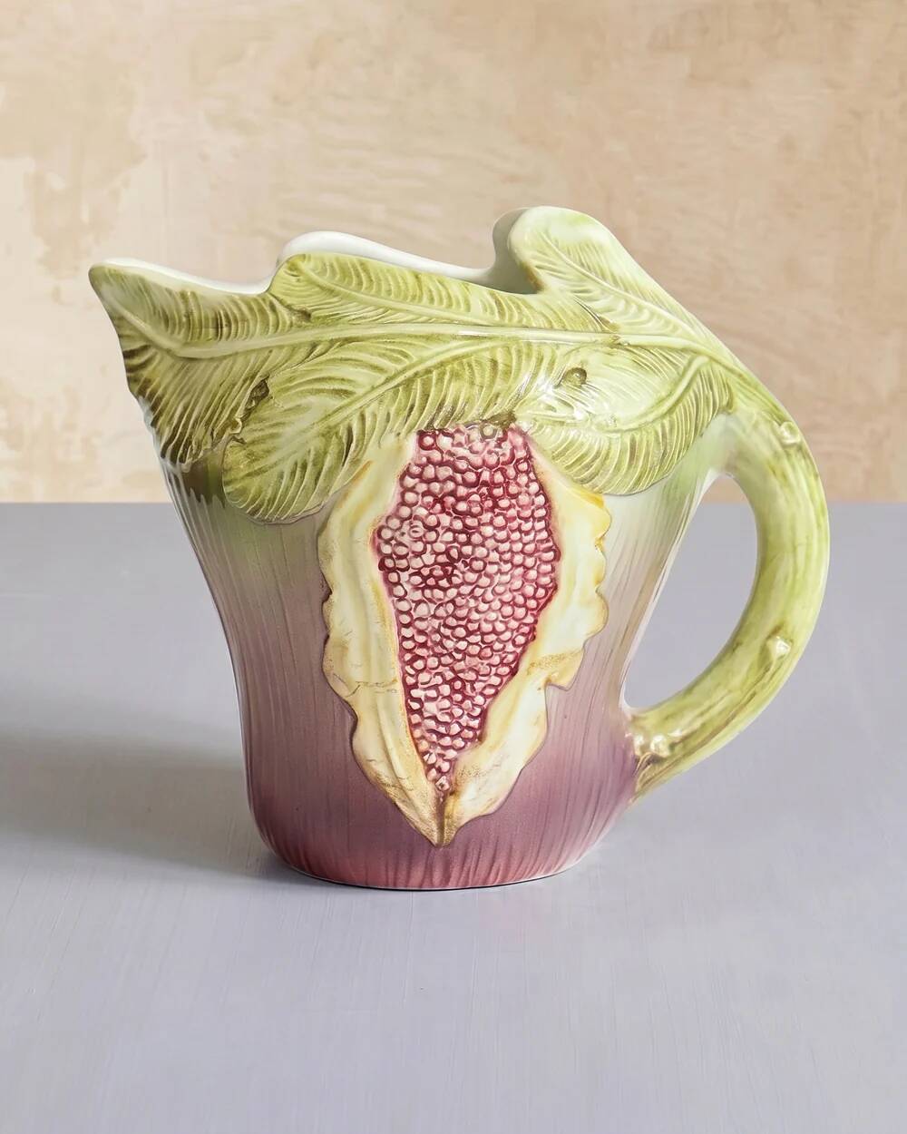 Rare vintage Italian majolica pitcher or jug in the shape of a fig.