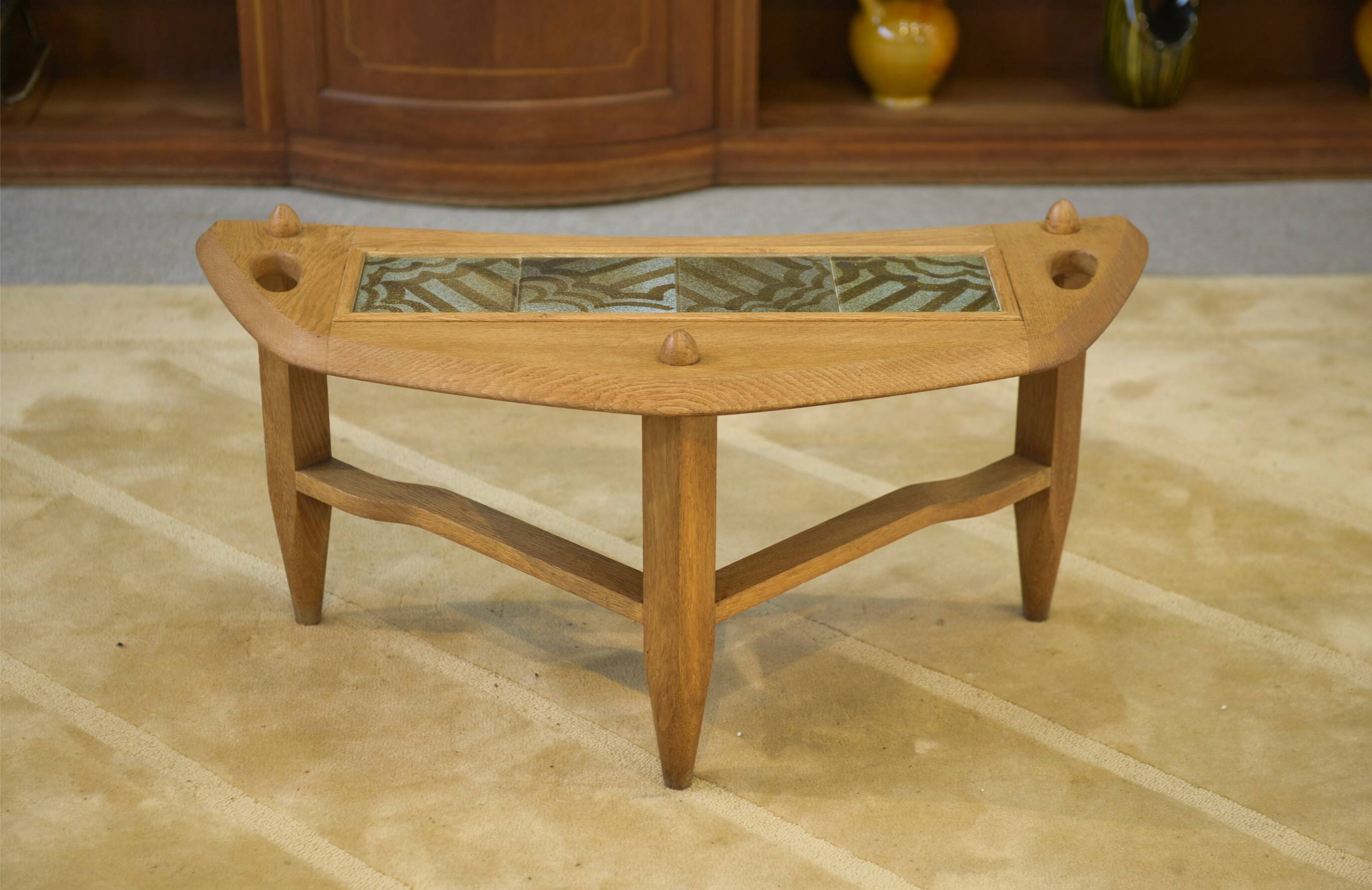 Oak and ceramic coffee table by Guillerme and Chambron for Votre Maison 1950s
