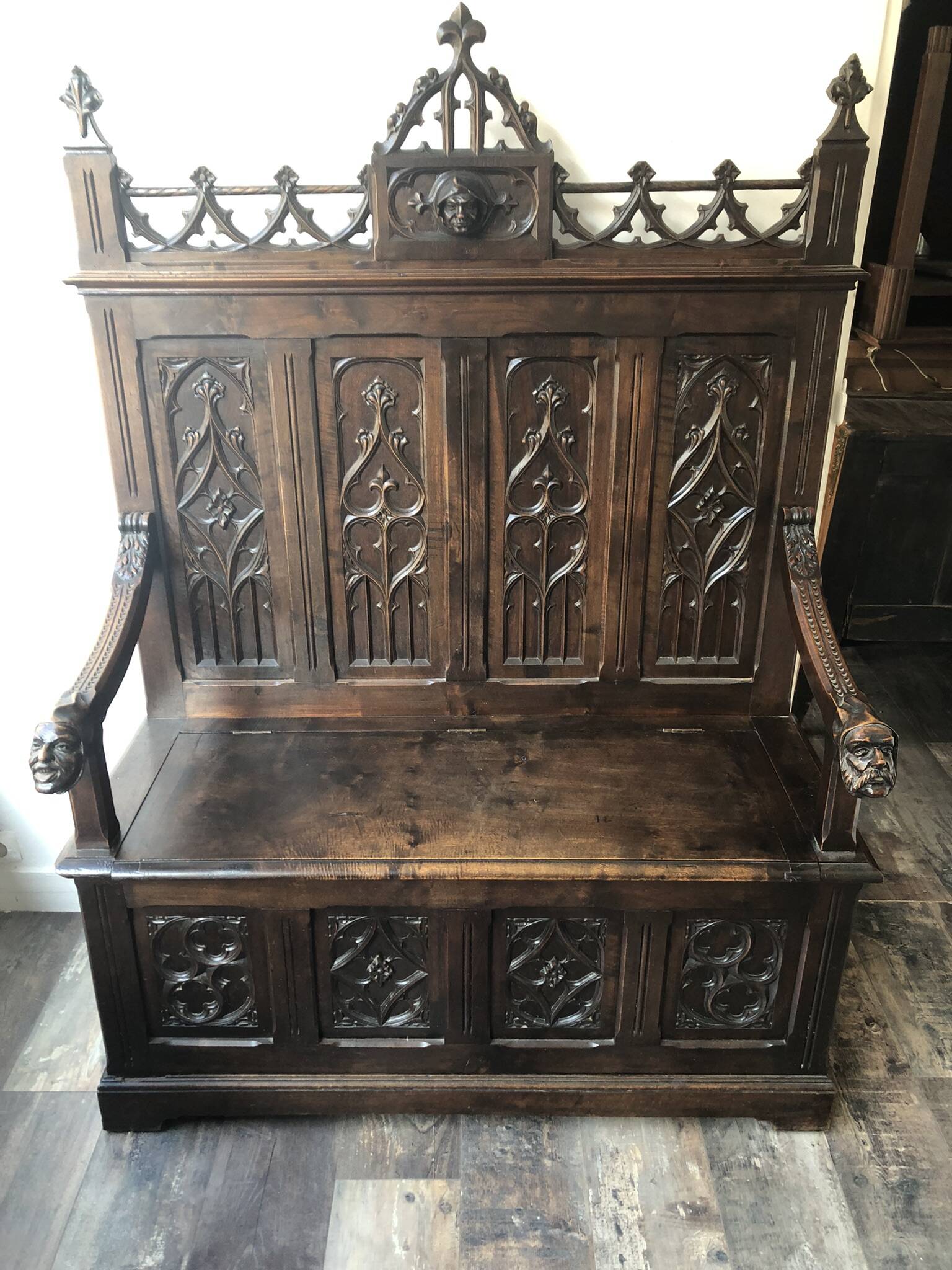 Neo-Gothic Chest Bench XIXth stamped A.Vallot Paris
