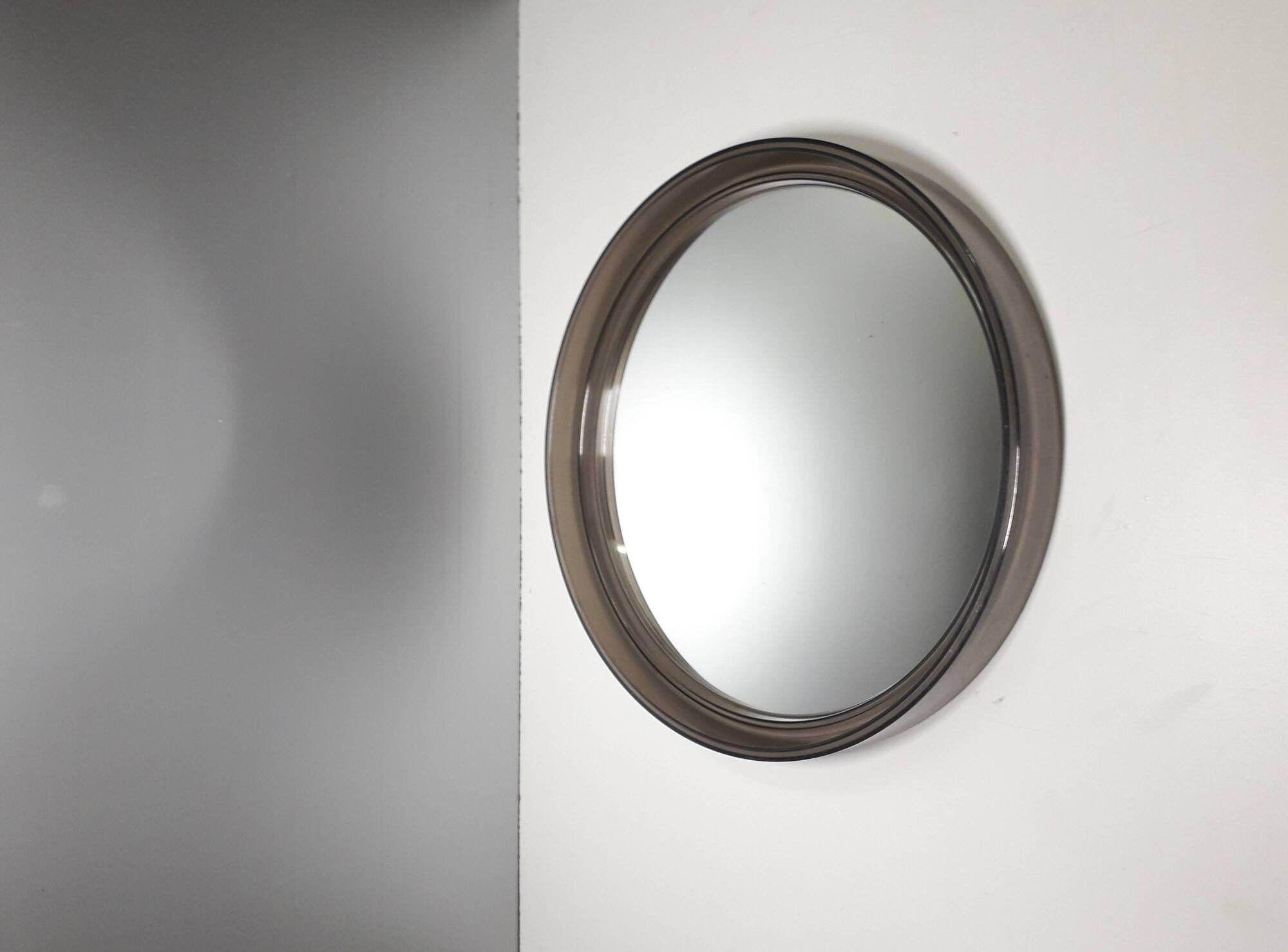 Vintage round mirror - gilac n° 1813 - smoked plexiglass - 1970s