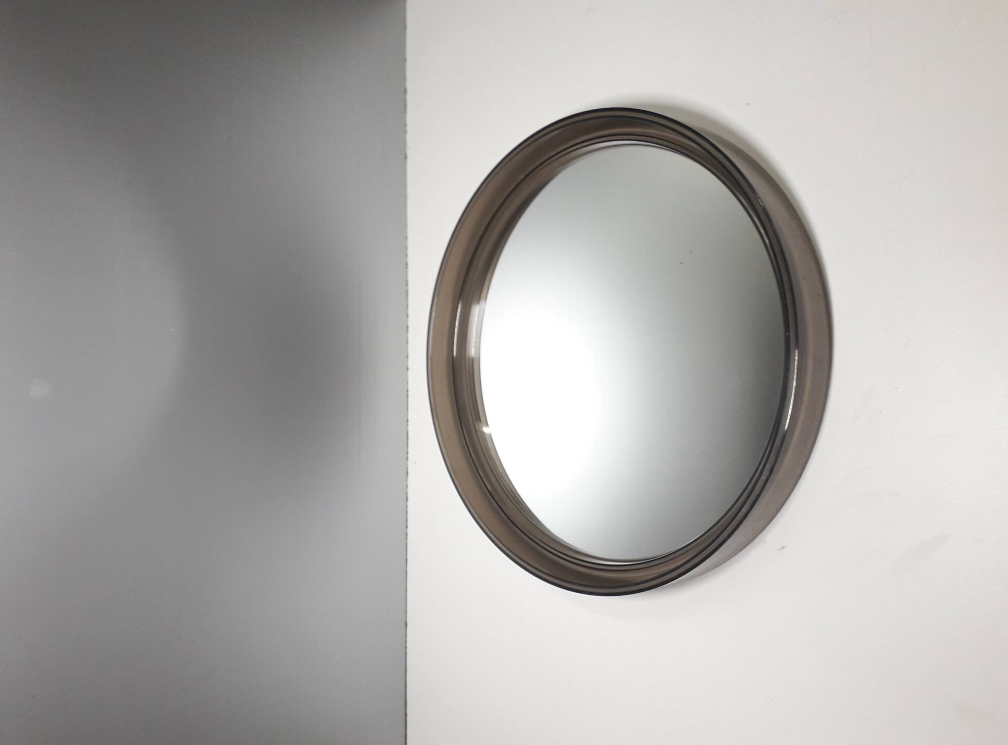 Vintage round mirror - gilac n° 1813 - smoked plexiglass - 1970s