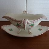 Ancienne saucière faience KG Lunéville motif fleurs - 30,5 cm
