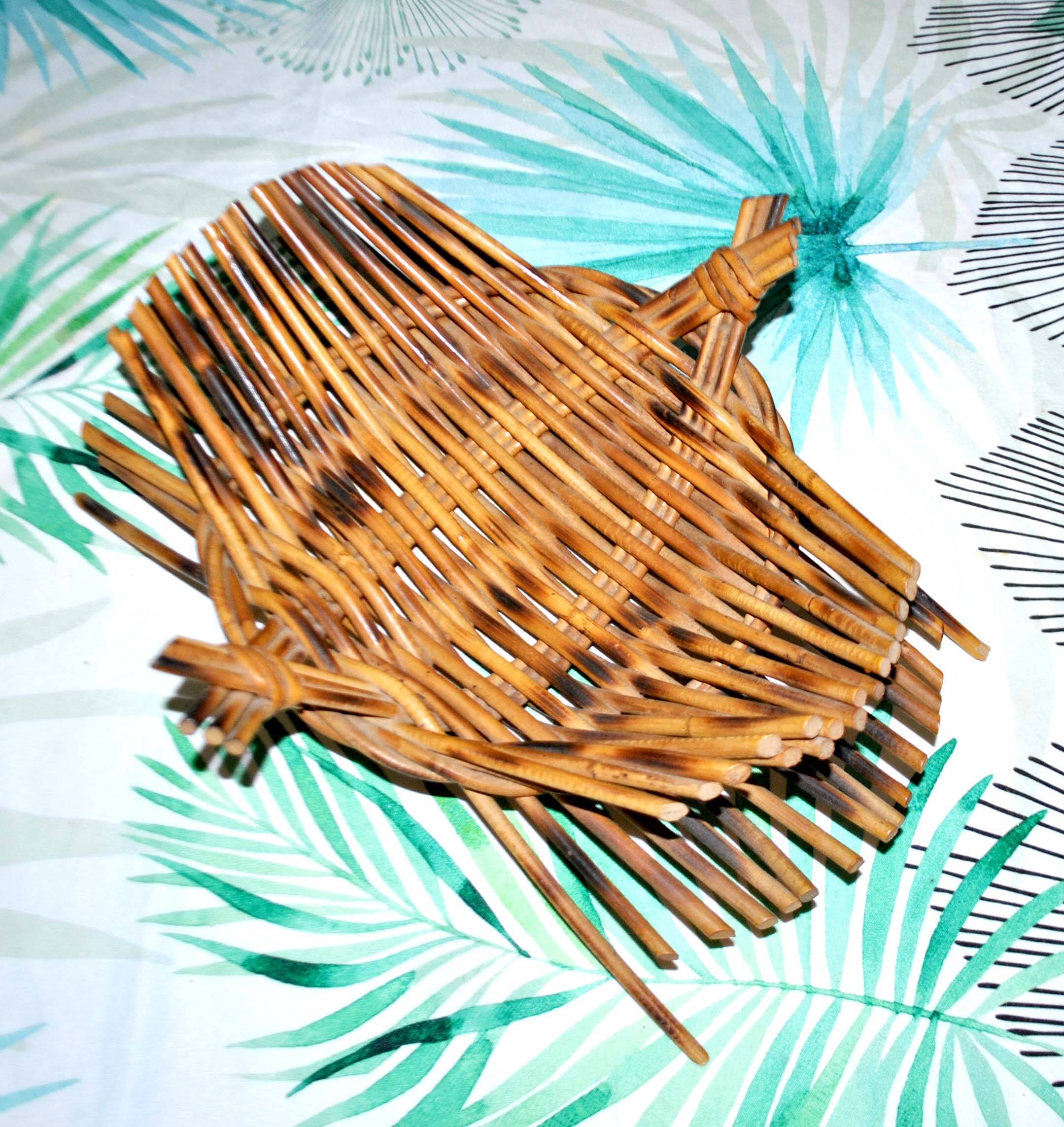 Vintage fruit bowl - woven rattan basket 1960-1970 Boho nature decor