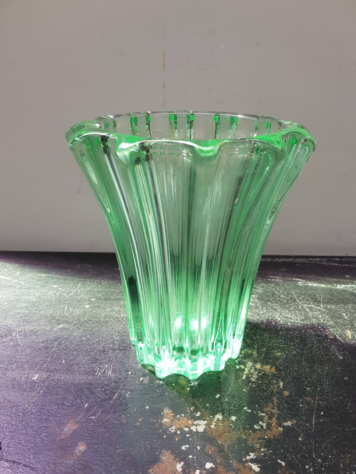 Old P d'Avesn vase uranium green glass made in France vintage