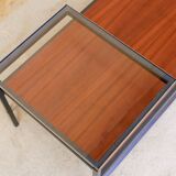 Modernist coffee table vintage wood, metal and glass