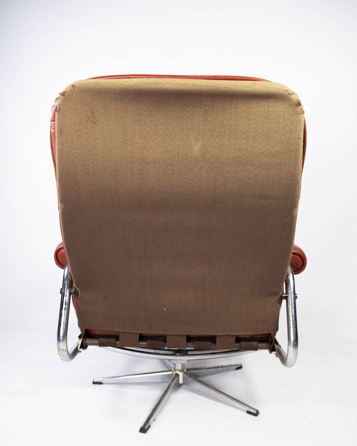 Red leather armchair and Danish metal structure 1960