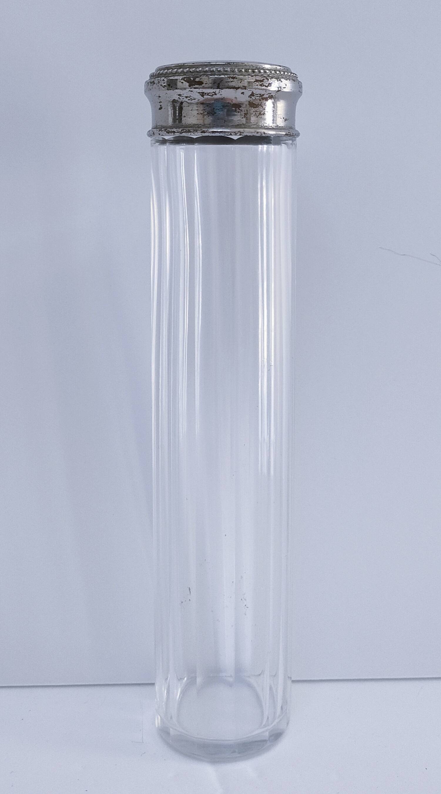 Three Art Deco crystal chrome glass bottles