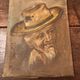 Old Table Oil on Canvas: Portrait of a Man in a Hat