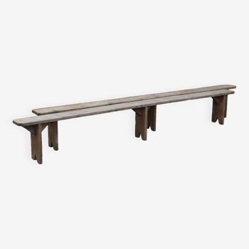 Pair of large solid wood priory benches 3m30
