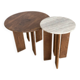 Tables basses gigognes travertin et chene massif