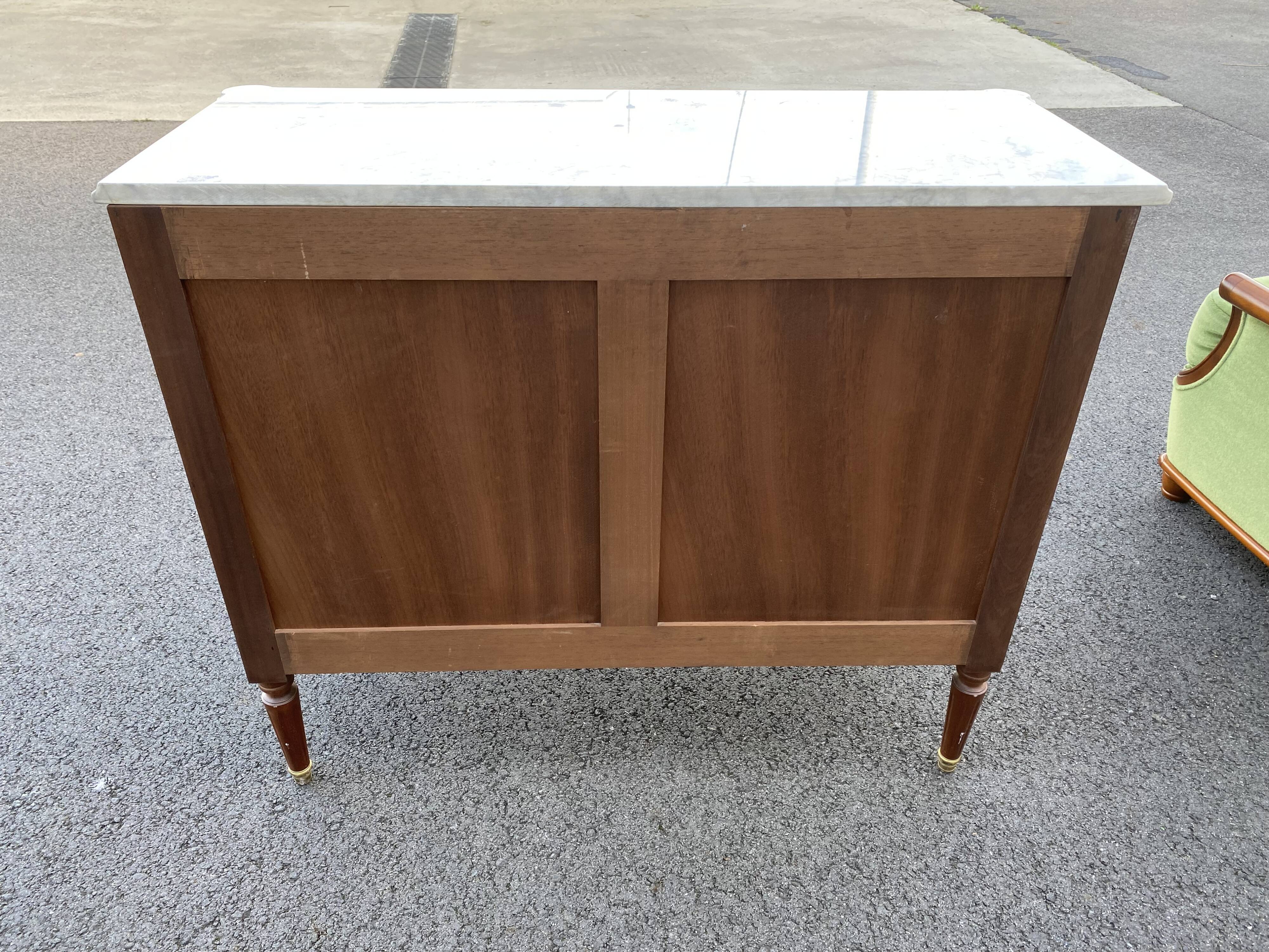 Louis XVI style chest of drawers Marble top White veined with ears