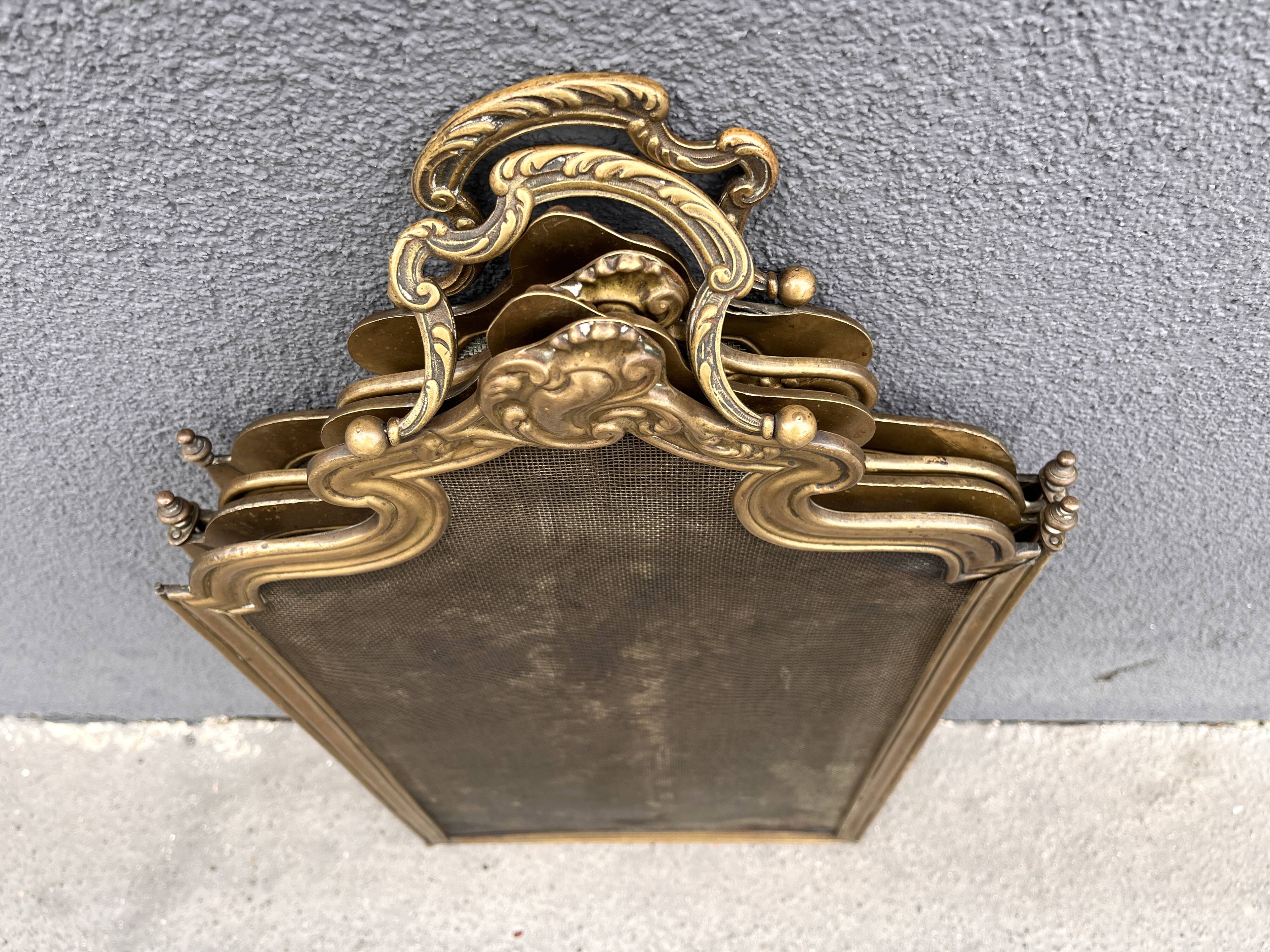 19th century Art Nouveau brass fireplace screen