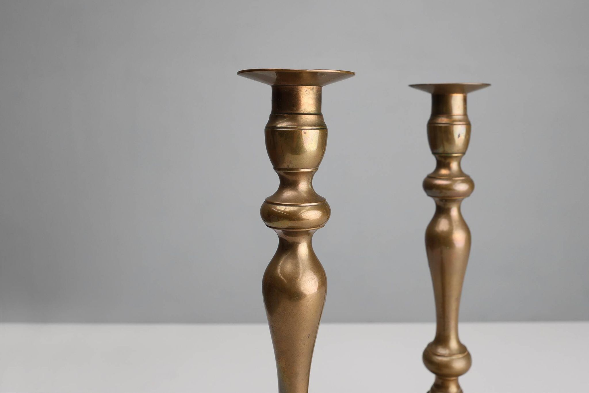 Set of two antique 19th century French copper candlesticks