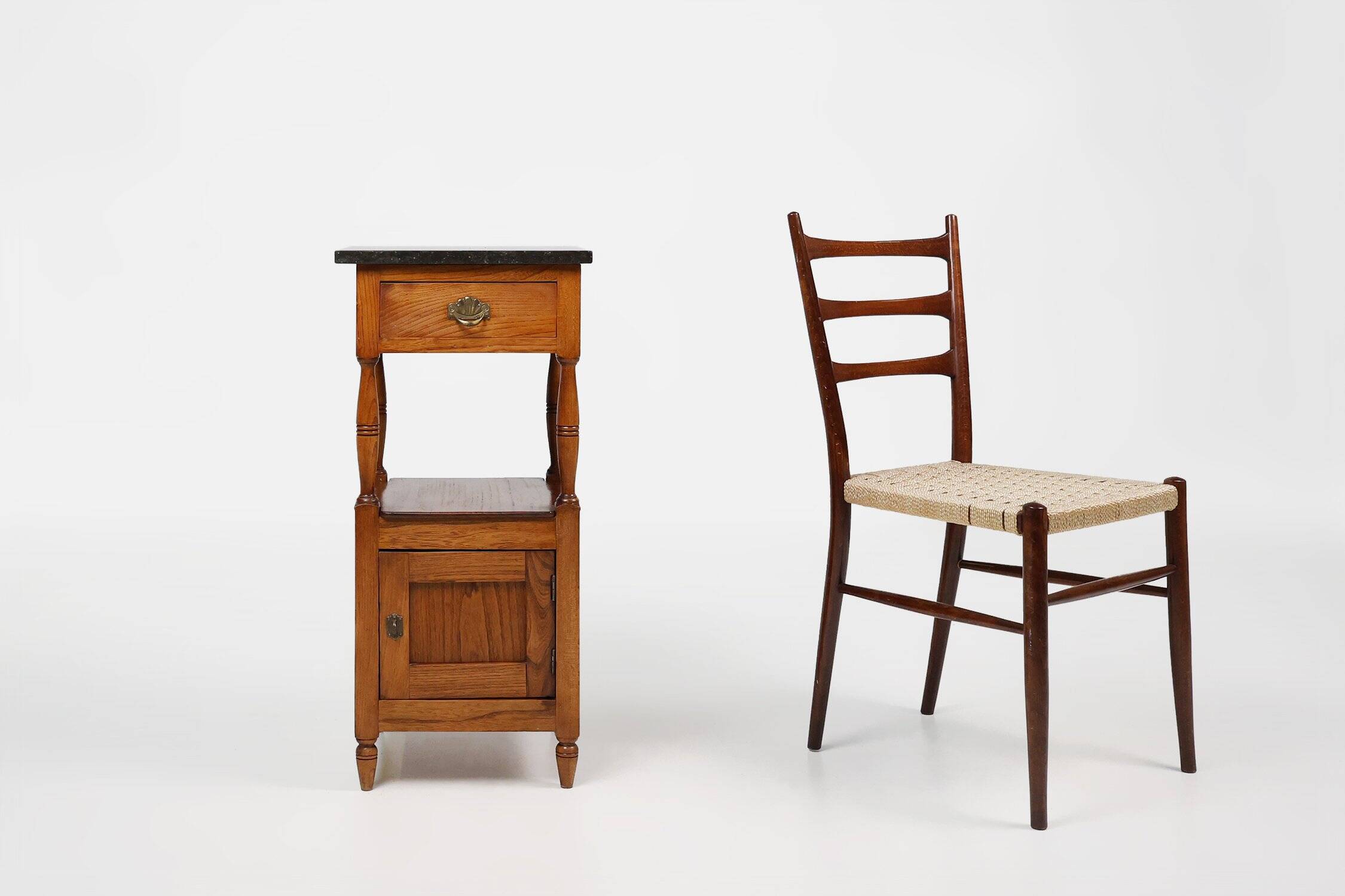 Table de nuit Art Déco française avec plateau en pierre bleue, années 1920