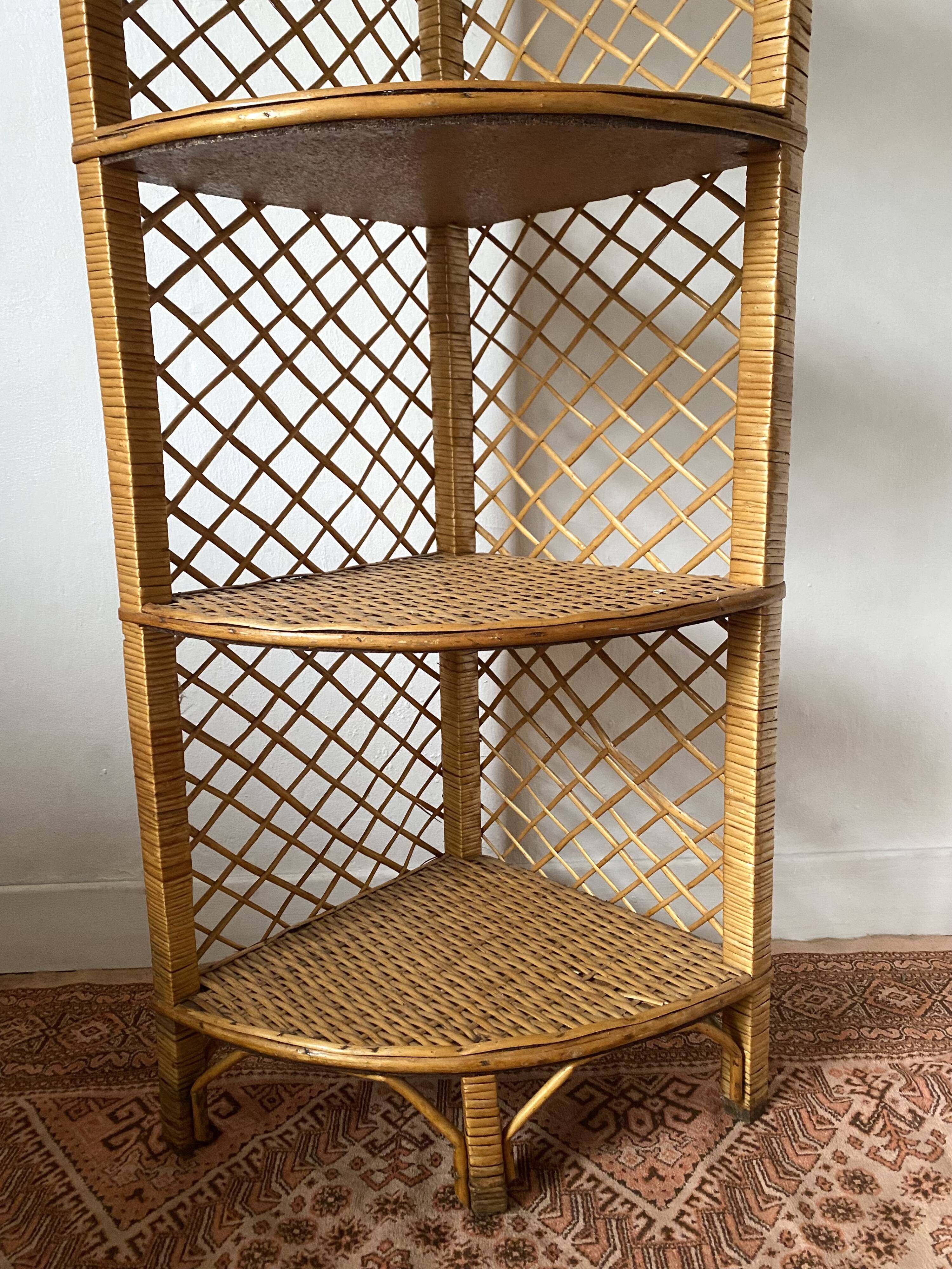 rattan corner shelf from the 60s and 70s