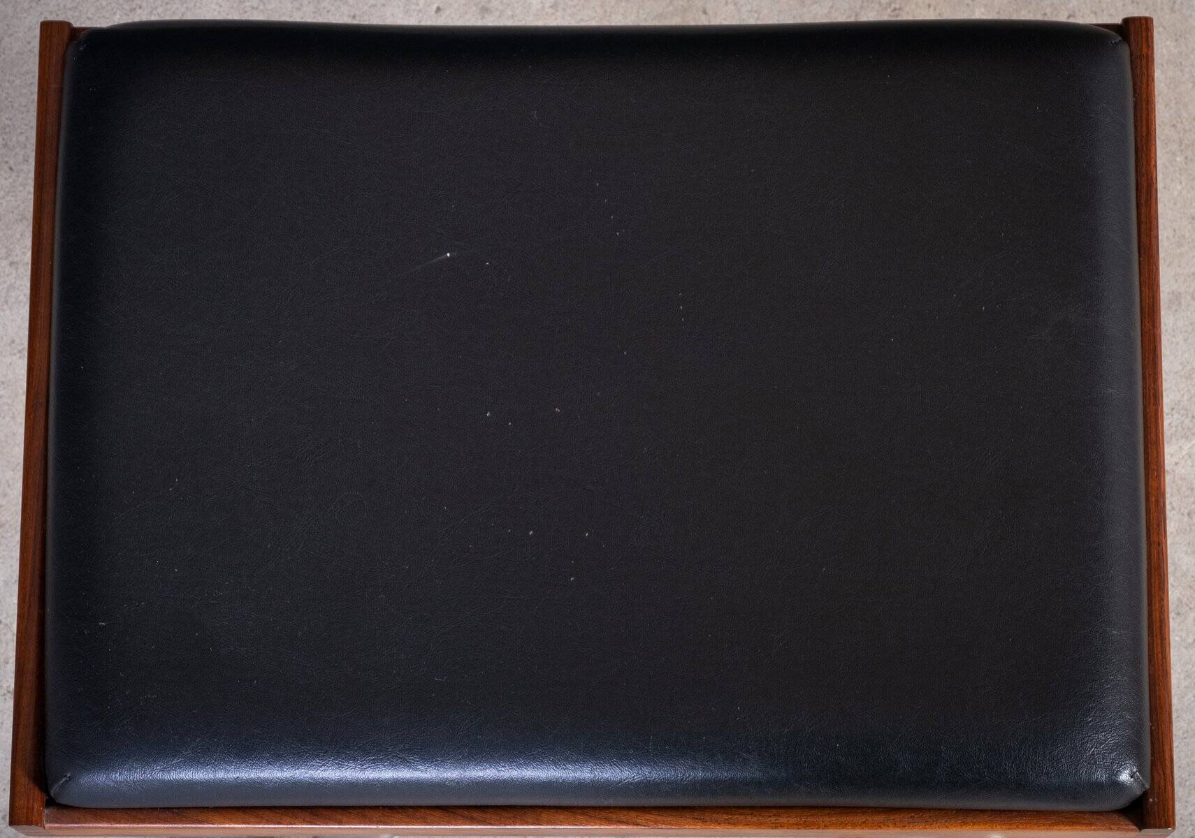 Teak Swivel Stool with Black Leather Seat, 1960s