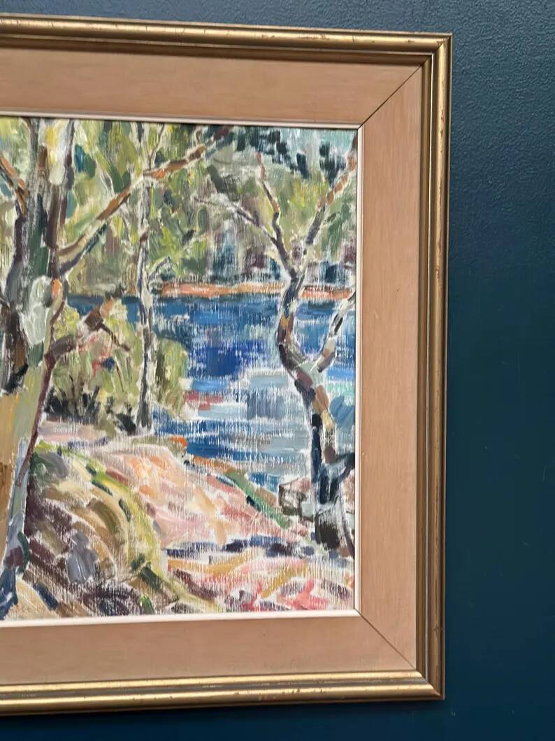 Original Swedish Oil on Canvas - "Natural Landscape" - Signed - Vintage and Framed - 68 × 56 cm