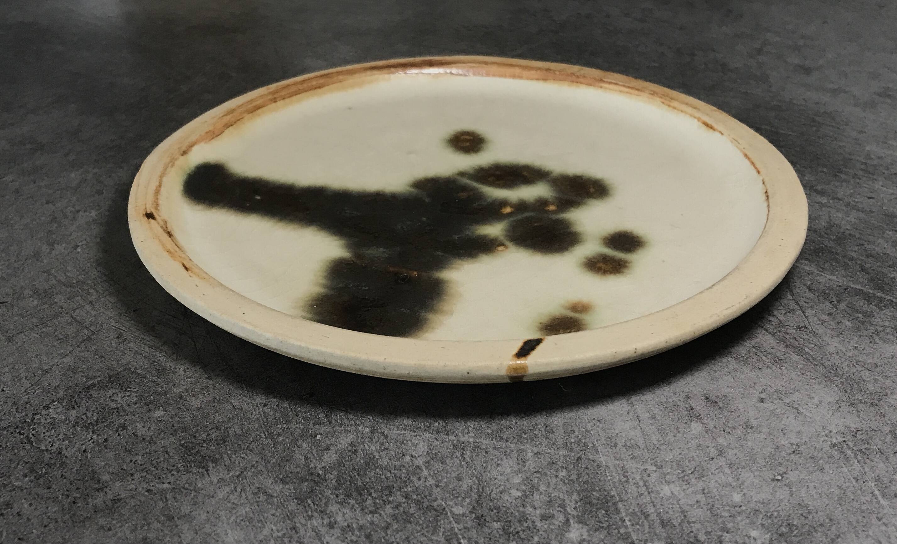 Small vintage plate from the La Colombe pottery, Vallauris artistic effect stoneware