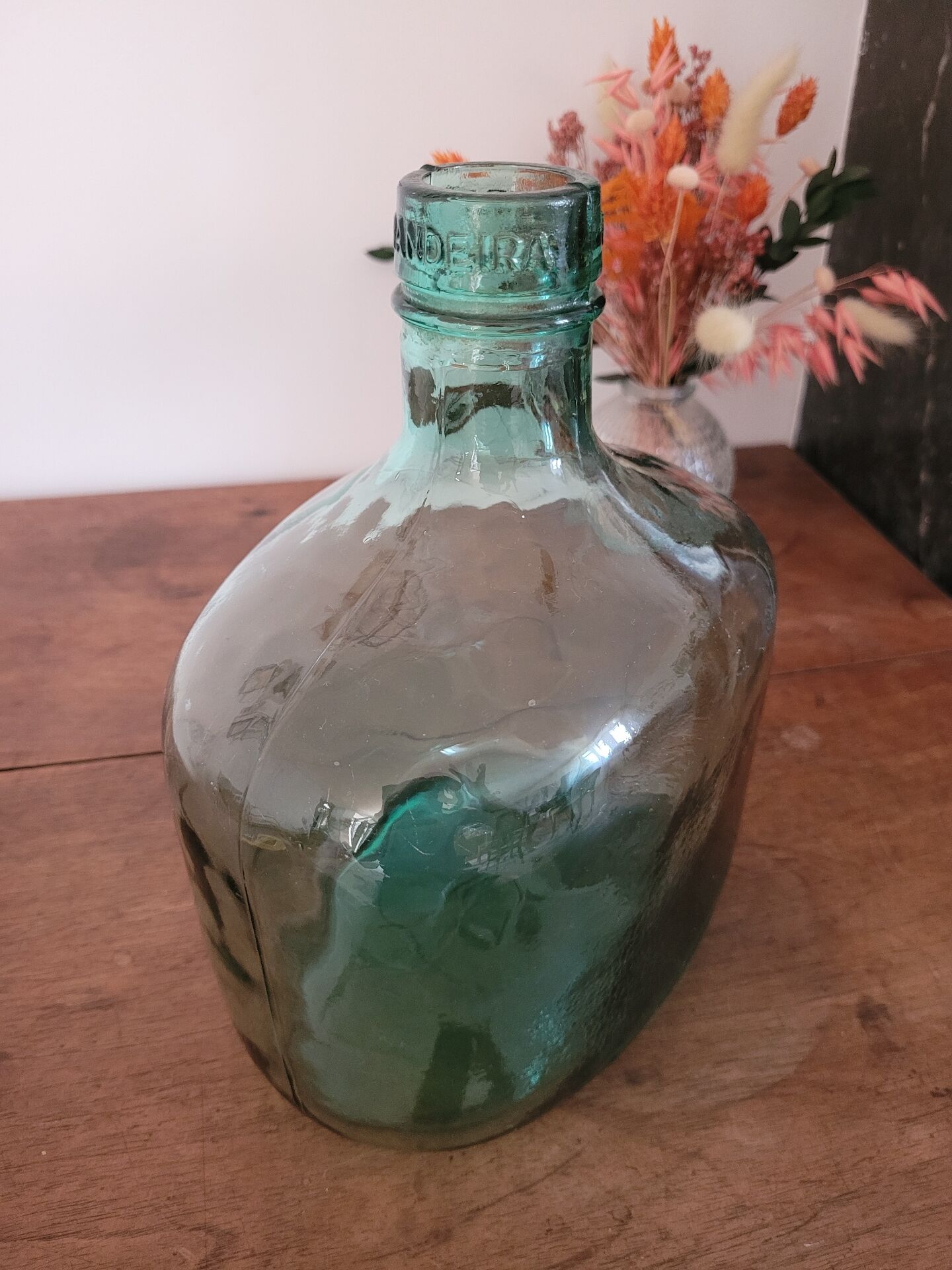 Green oblong glass carafe