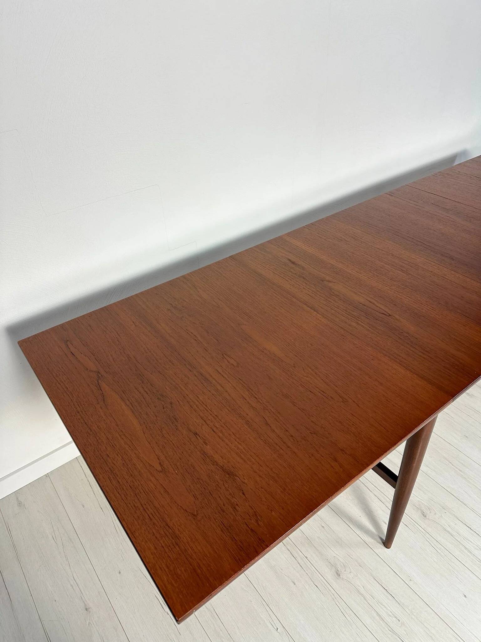 1960s large vintage minimalistic teak extendable dining table