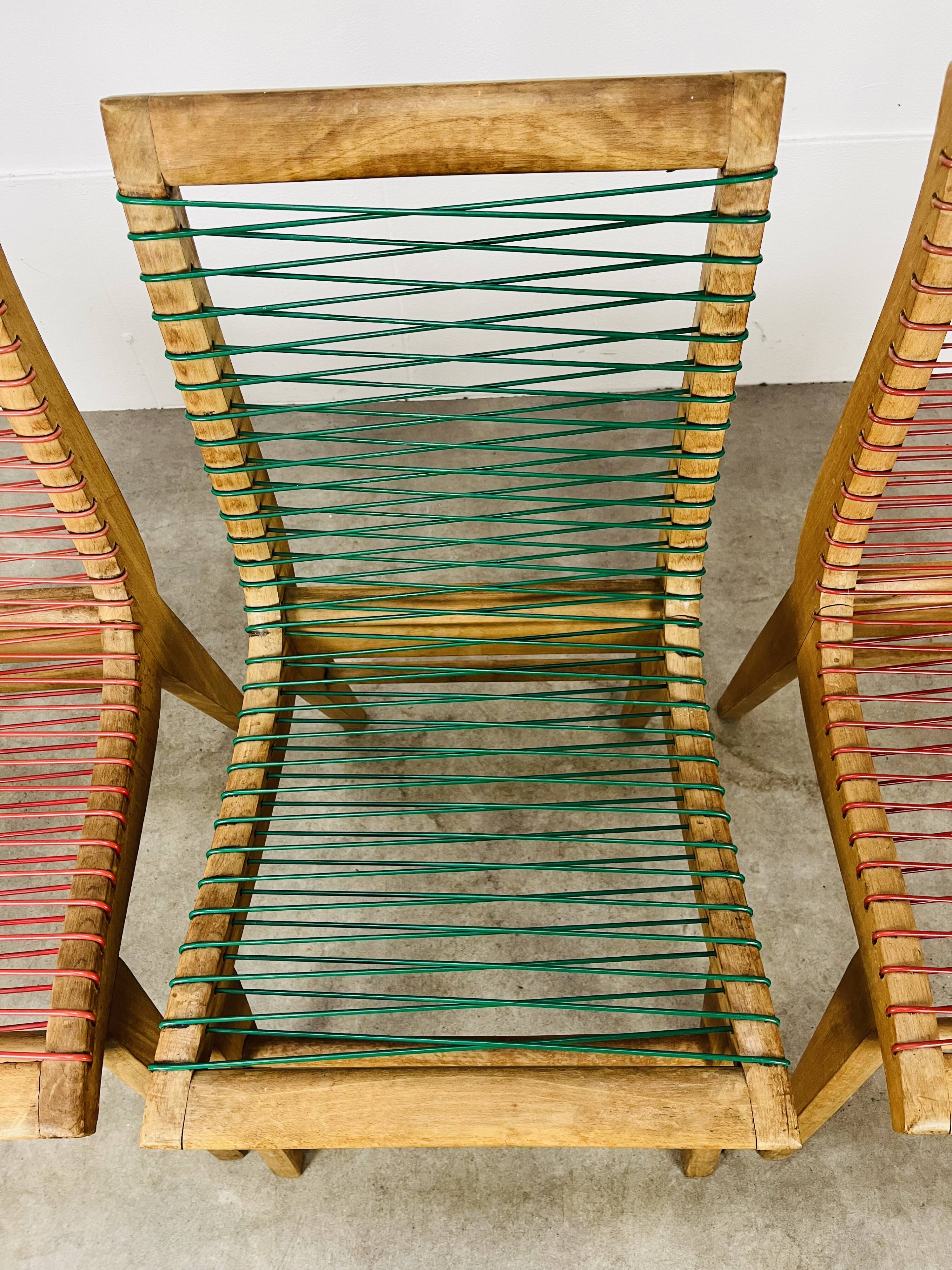 3 Louis Sognot scoubidou chairs from the 1950s