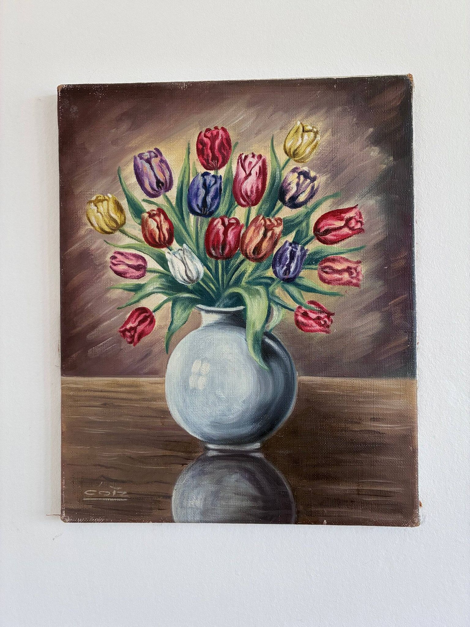 Vintage original flower oil painting, floral still life wall art