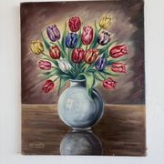 Vintage original flower oil painting, floral still life wall art