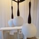 Teak and opaline chandelier