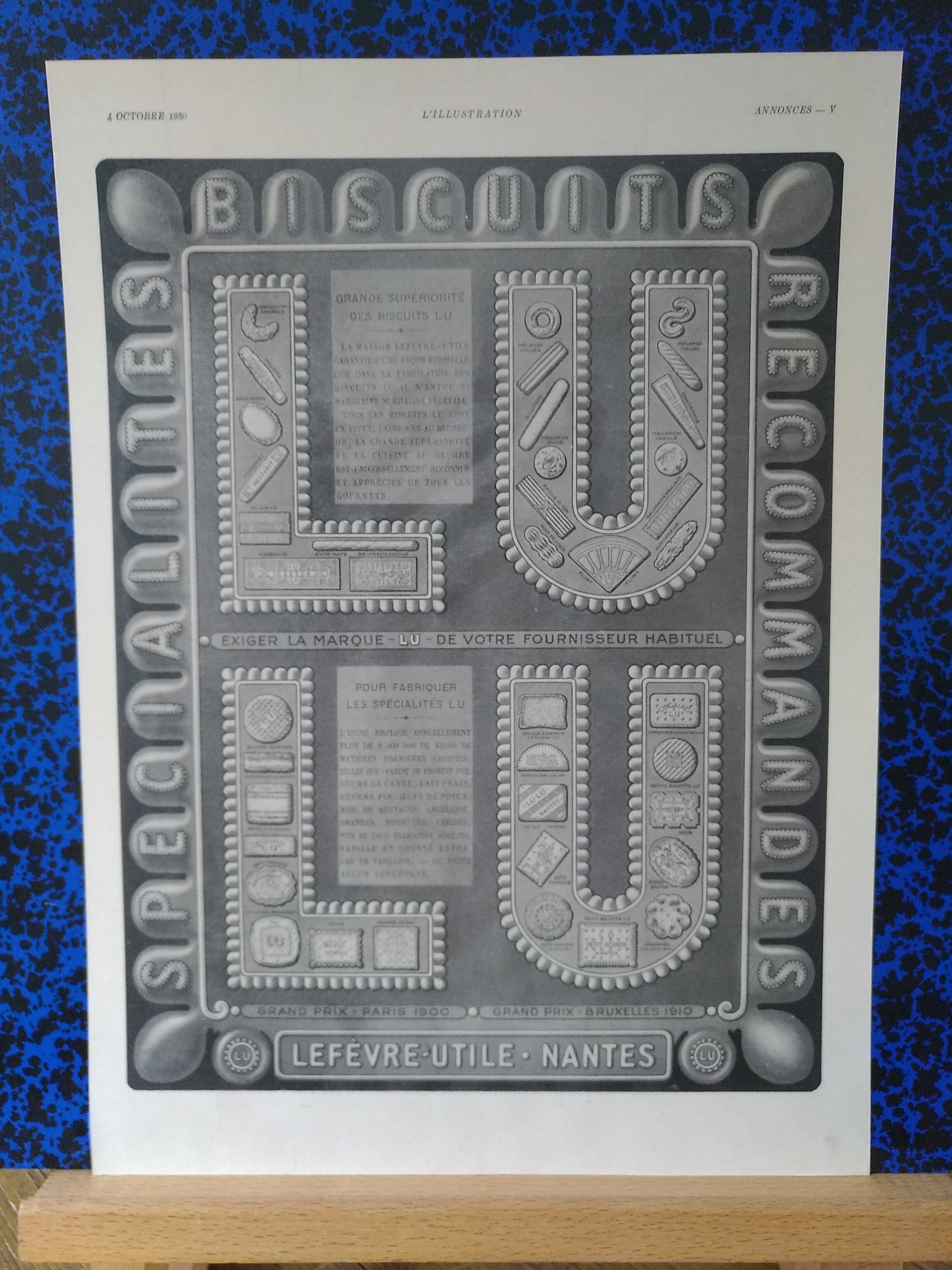 a set of 3 paper advertisements: Petit Lu brand from period reviews
