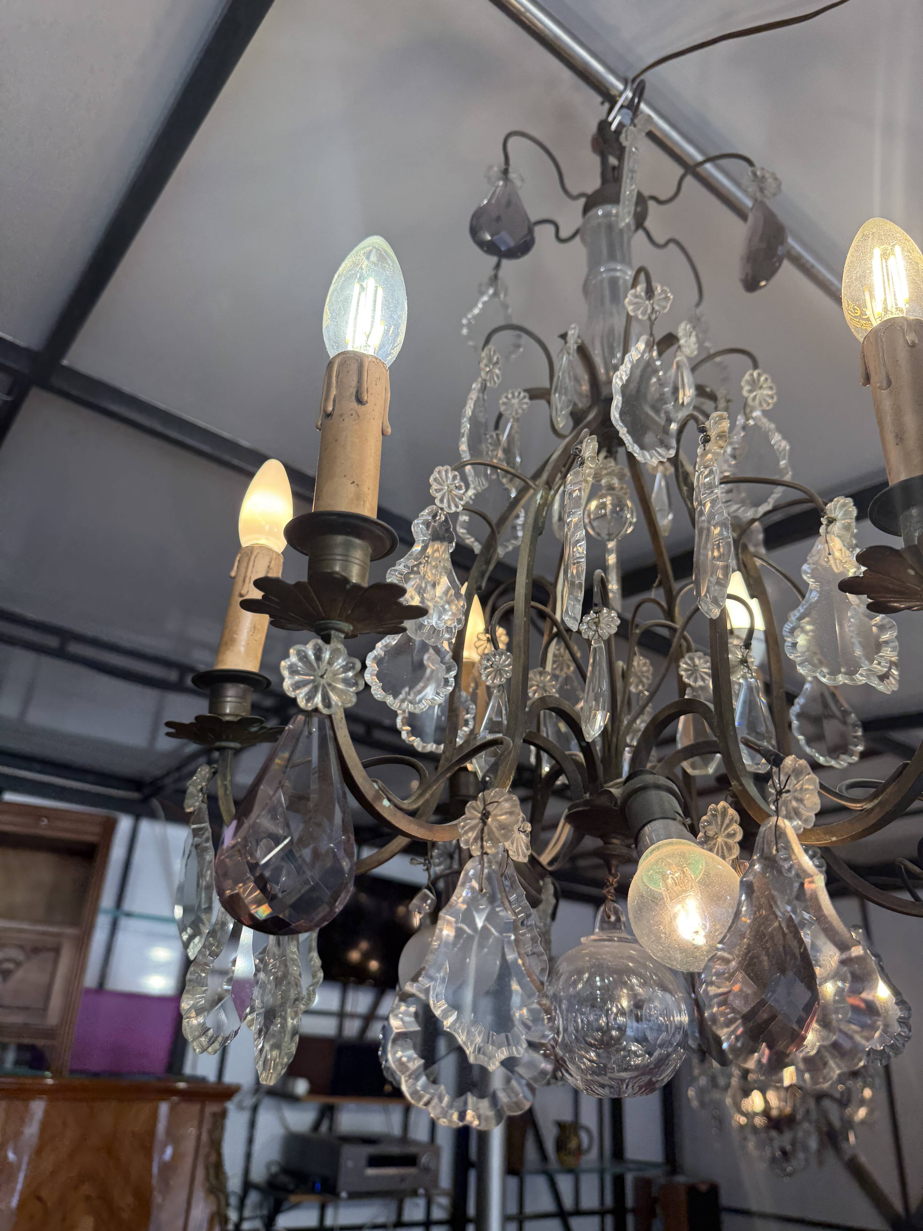 Lustre cage 9 lights with pendants Louis XV