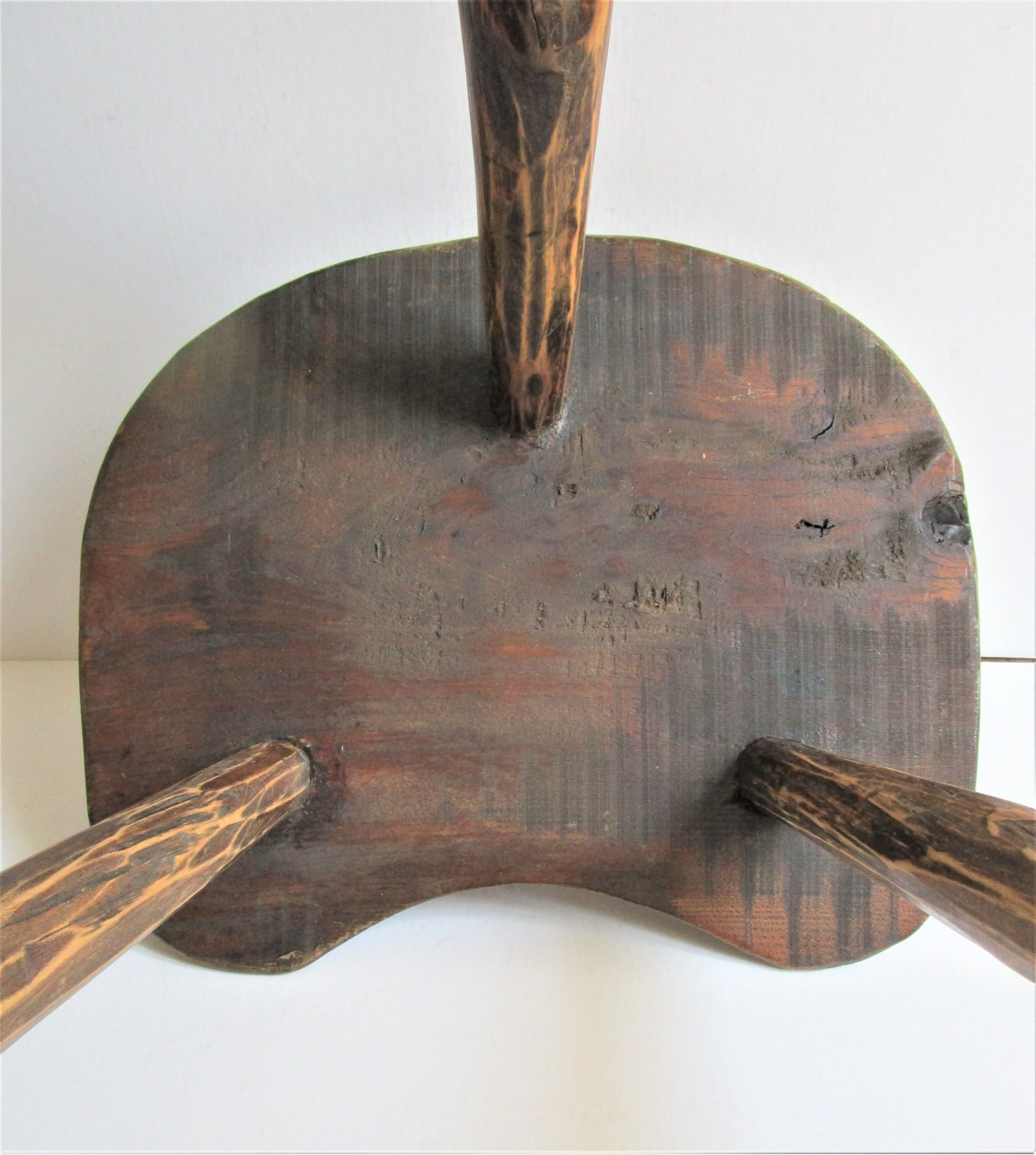 Tripod stool solid wood folk art 60s