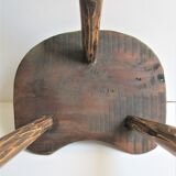 Tripod stool solid wood folk art 60s