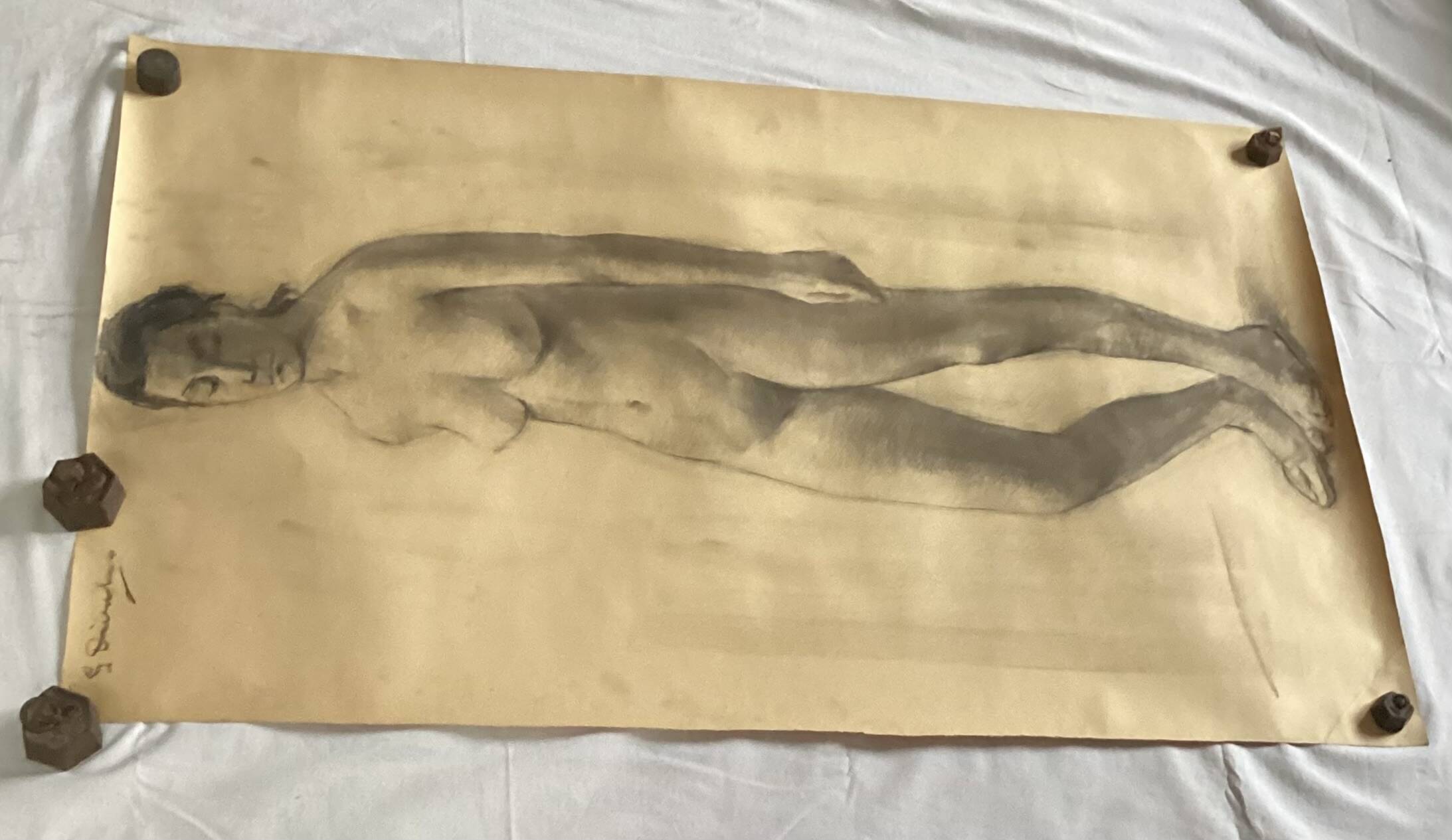 Large drawing of a “Nude” woman signed around the 1940s dimension: height -120cm - width -75