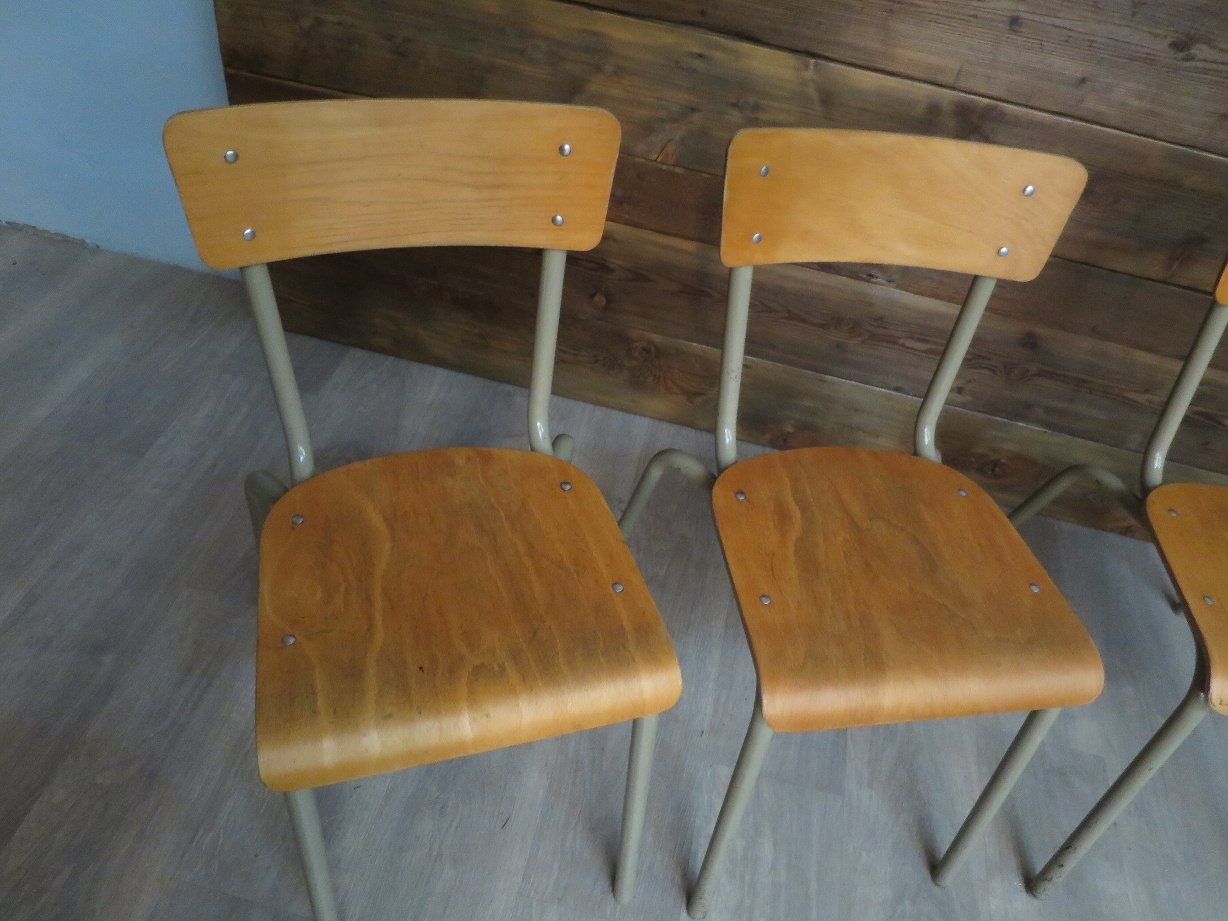 Set of 4 school chairs vintage gray tube