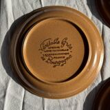 Set of 11 small dessert plates in brown-striped stoneware from Sarreguemines.